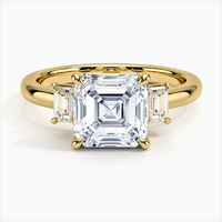 10k Gold Ring Three-Stone Asscher Diamond Engagement Ring