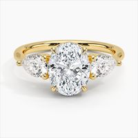 Oval Diamond Solitaire Shape 3mm 14k Gold Three-Stone Ring