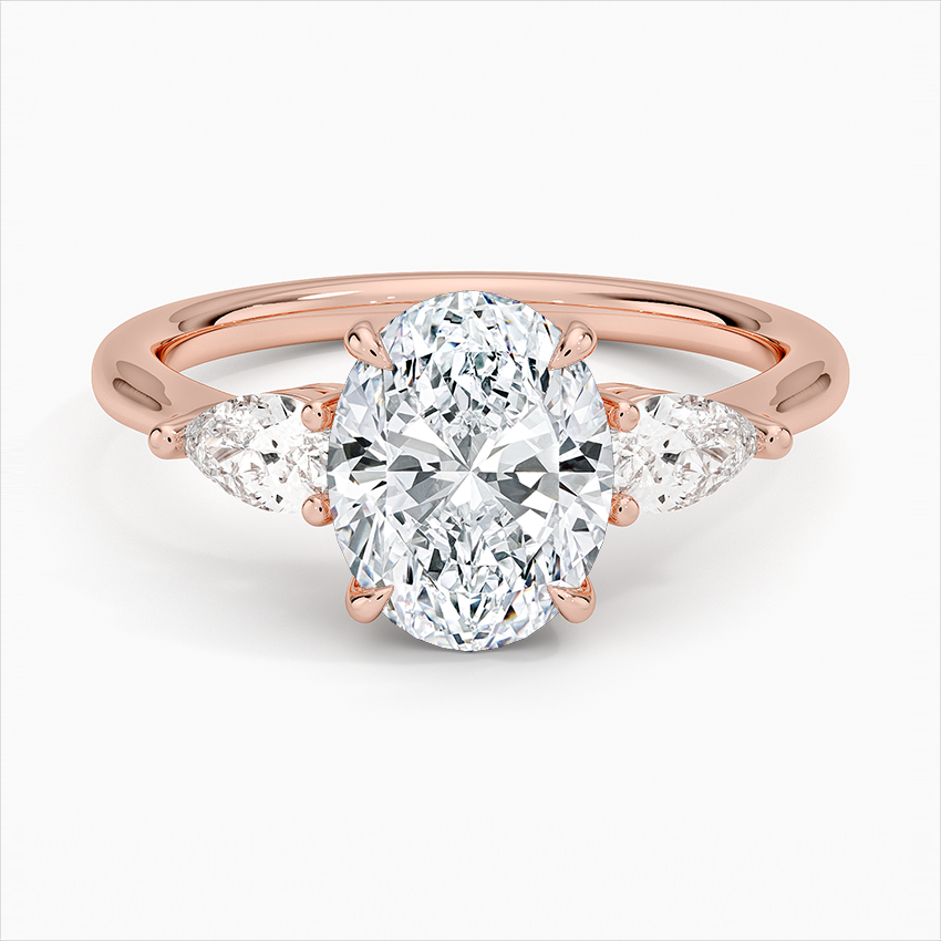 Opera Three-Stone Ring Oval Cut Diamond Engagement Ring 18kRoseGold