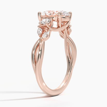 Willow Luxury Three-Stone Diamond Ring 14k RoseGold Engagement Ring