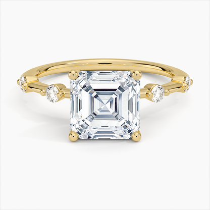 Asscher Diamond Ring Engagement Ring Sidestone 14k Gold