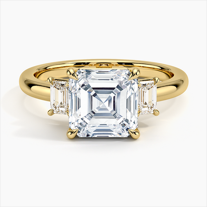 10k Gold Ring Three-Stone Asscher Diamond Engagement Ring