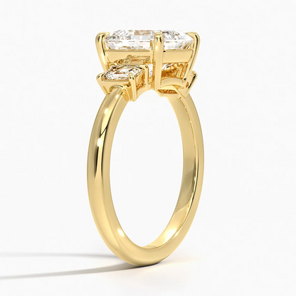 10k Gold Ring Three-Stone Asscher Diamond Engagement Ring