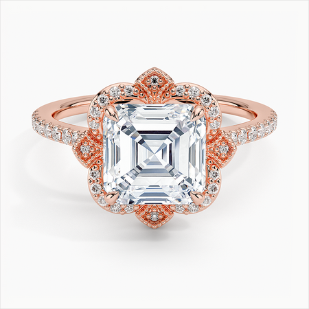 Luxury Ring Halo Asscher Diamond Engagement Ring 14k Rose Gold