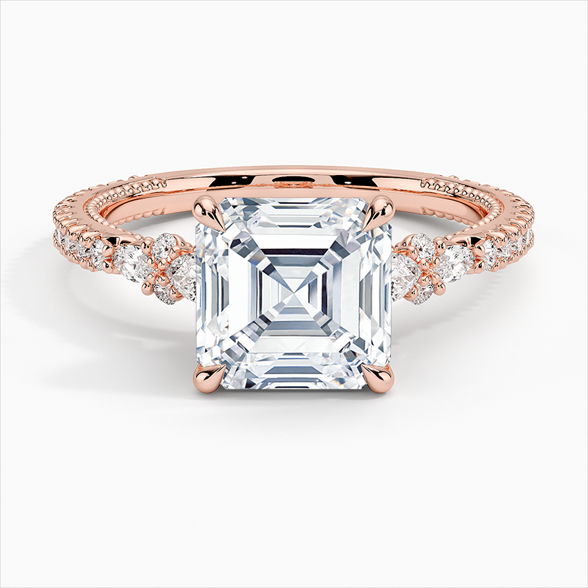 Luxury 14k Rose Gold Ring Asscher Diamond Gemstone