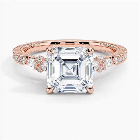 Luxury 14k Rose Gold Ring Asscher Diamond Gemstone