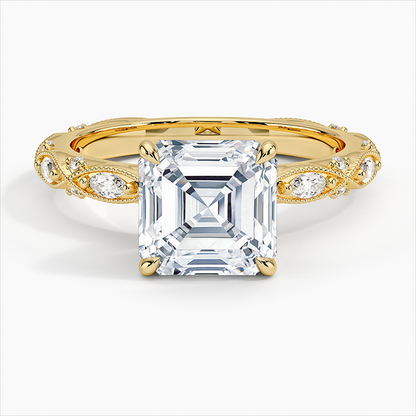 Luxury 18k Gold Asscher Diamond Engagement Ring Gemstone