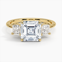 Luxury Asscher 18k Gold Ring Engagement Three-Stone Ring