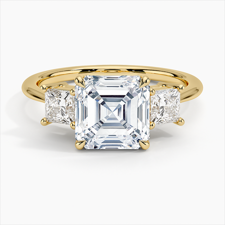 Luxury Asscher 18k Gold Ring Engagement Three-Stone Ring