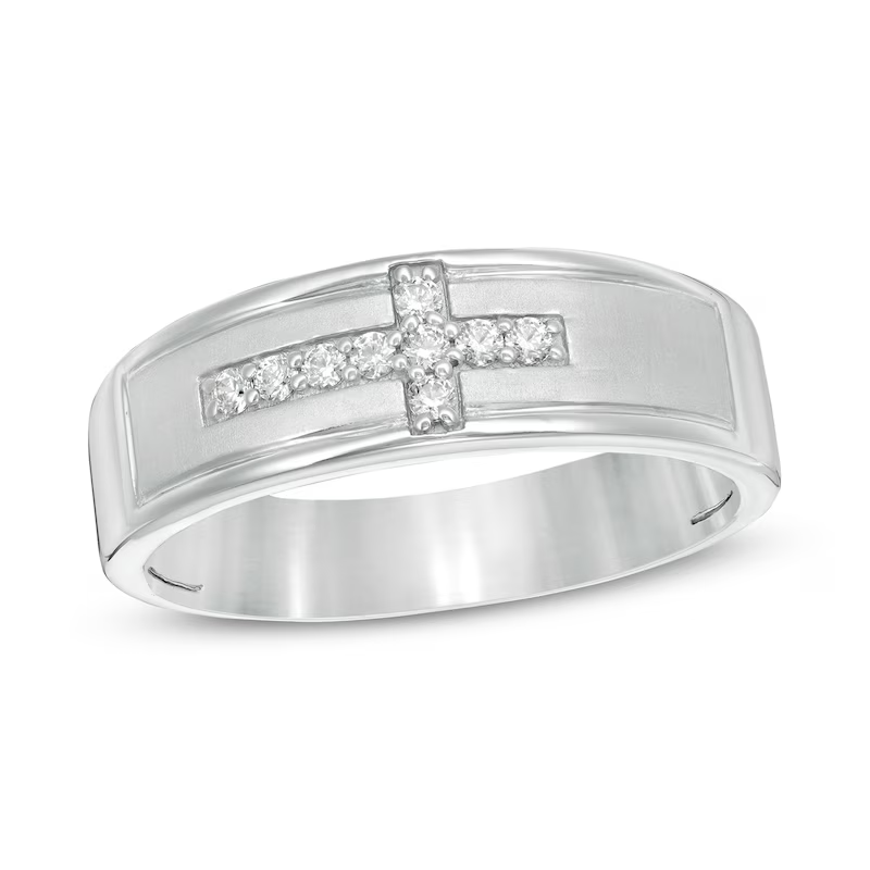 Crucifixion Diamond Wedding Ring White Gold Men's Ring