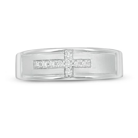 Crucifixion Diamond Wedding Ring White Gold Men's Ring