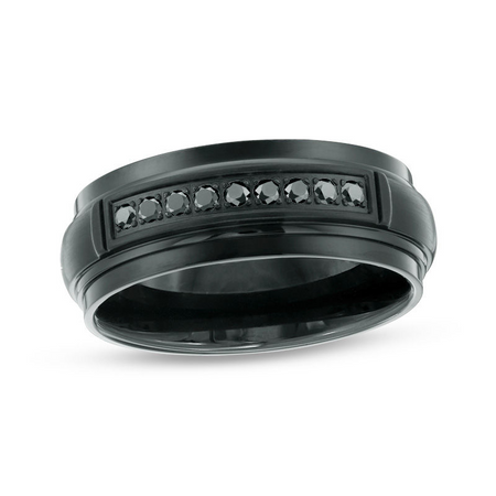 Black Men's Ring White Gold Black Diamond Wedding Ring