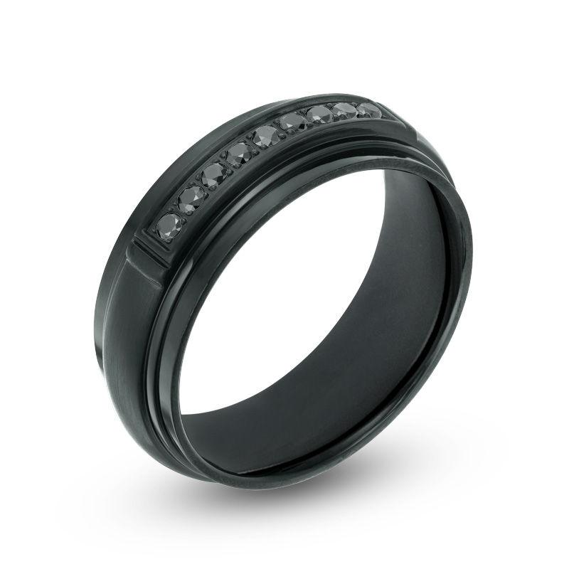 Black Men's Ring White Gold Black Diamond Wedding Ring