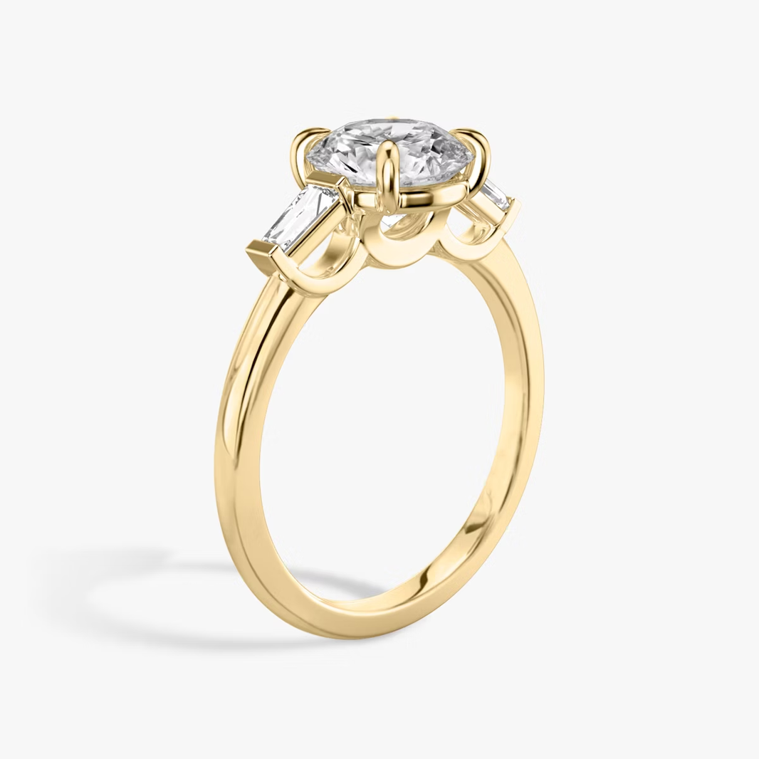 Three-Stone Rings Round Diamond 10k Gold Ring