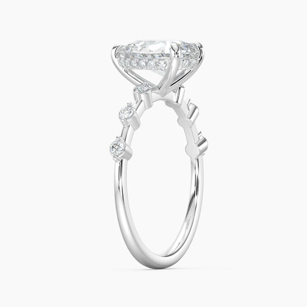 Pear Diamond Station Hidden Halo Engagement Ring 925 Silver